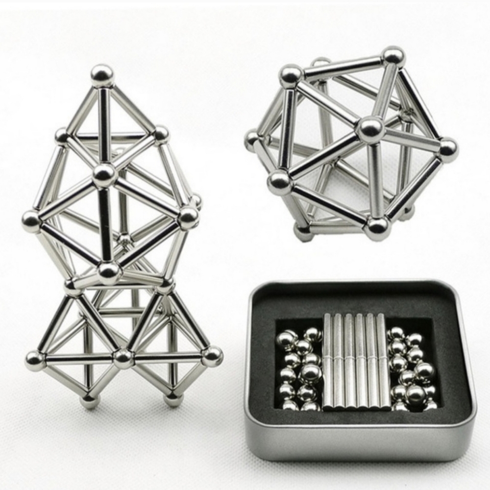 Magnetic Rods & Balls Puzzle Set in Tin can NEW - Picture 5 of 8